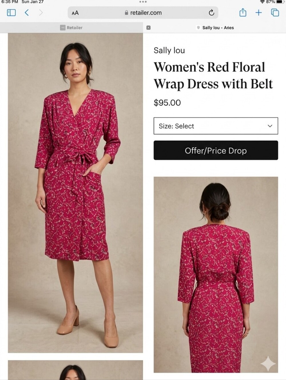 Women's Red Floral Wrap Dress with Belt